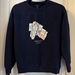 J Crew 100% Cotton Greenwich Village NY Navy Terry Sweatshirt Small Raglan